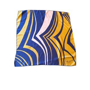 Schiaparelli Scarf Blue Yellow Pink Silk Geometric Swirl Vintage Square Designer